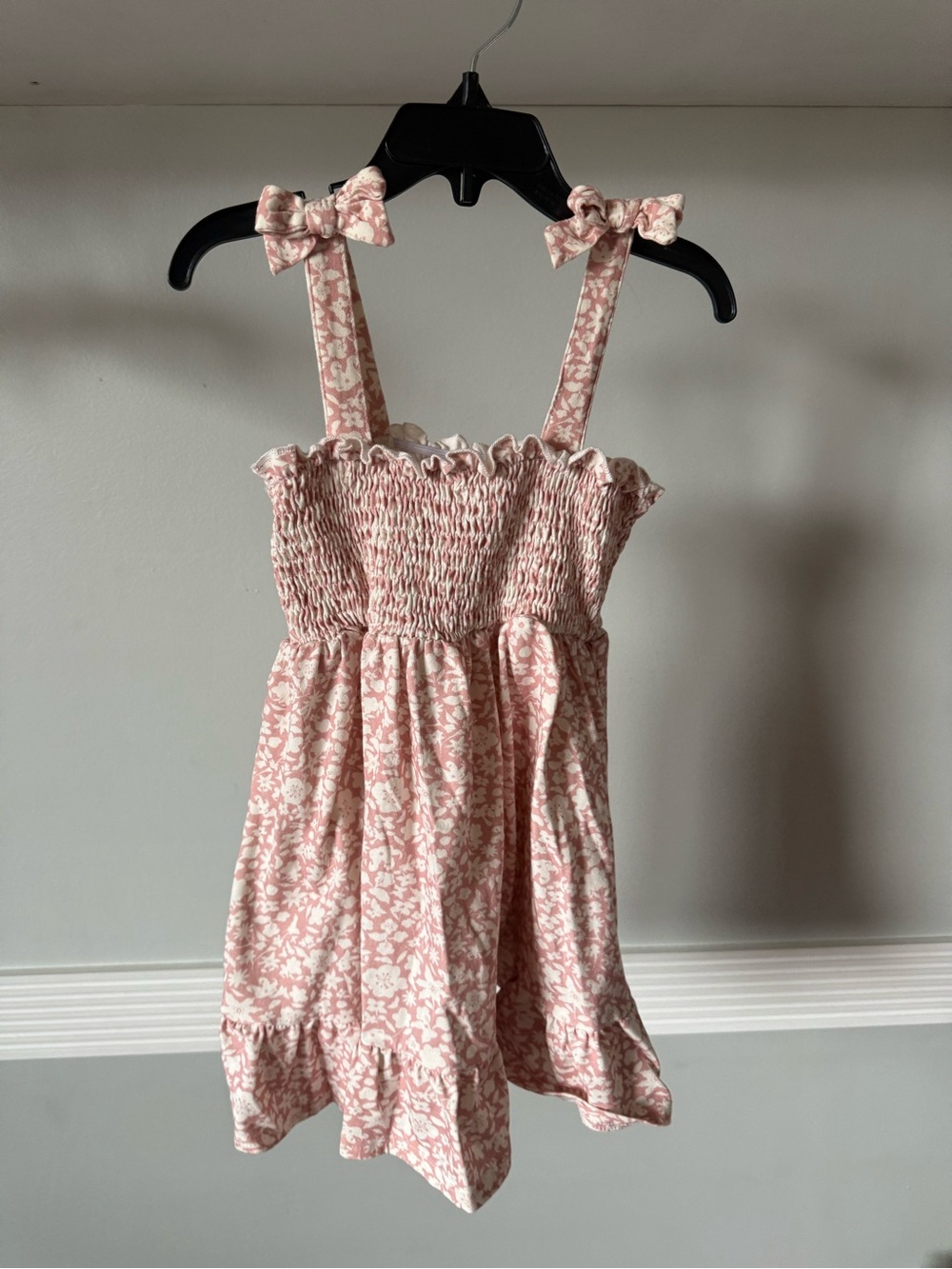 Pink Floral Smocked Sundress with Bow Straps